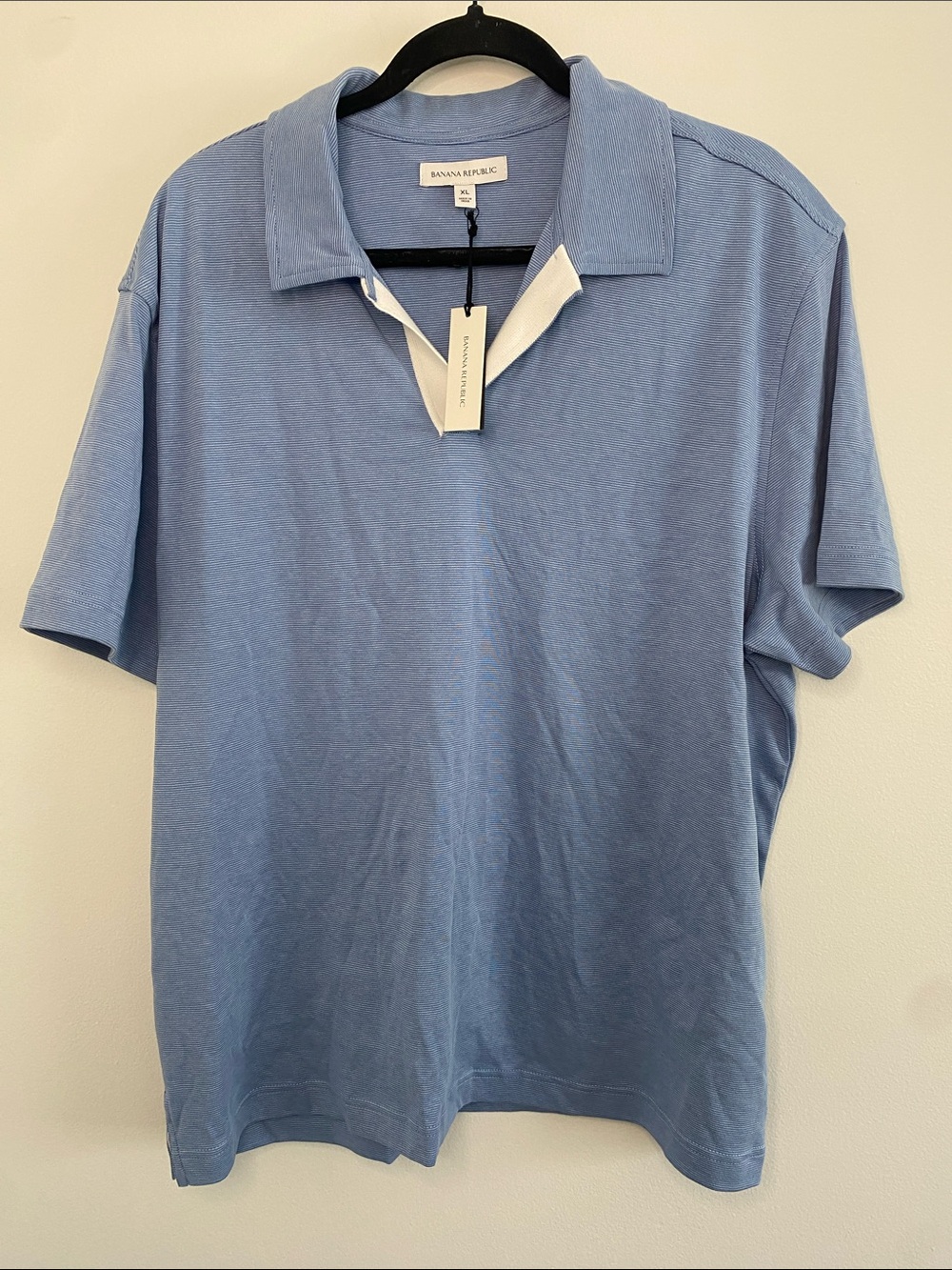 Banana Republic NWT Luxury-Touch Stripe Blue Stripe Polo Cotton Shirt XL